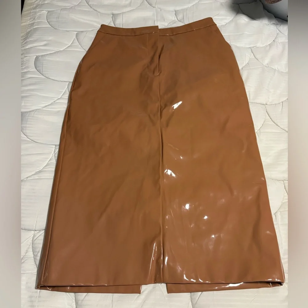 Anthropologie Sunday in Brooklyn Glossy Brown Pencil Skirt - Picture 3 of 13